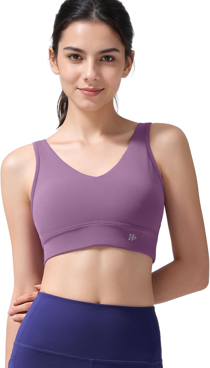 Yvette Yoga Bras Light Support Cross Back Sports Bras U Neck with Wide Straps Fixed Pads for Workout Gym Pilates Daily(Grape Purple)