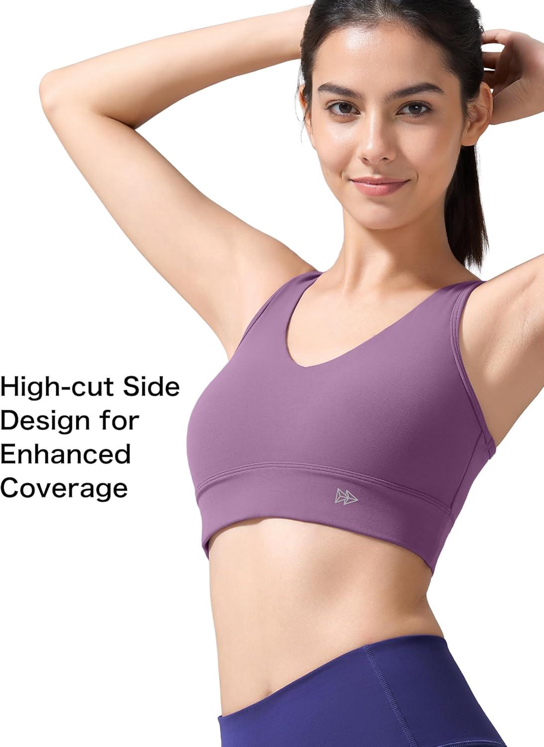 Yvette Yoga Bras Light Support Cross Back Sports Bras U Neck with Wide Straps Fixed Pads for Workout Gym Pilates Daily(Grape Purple)