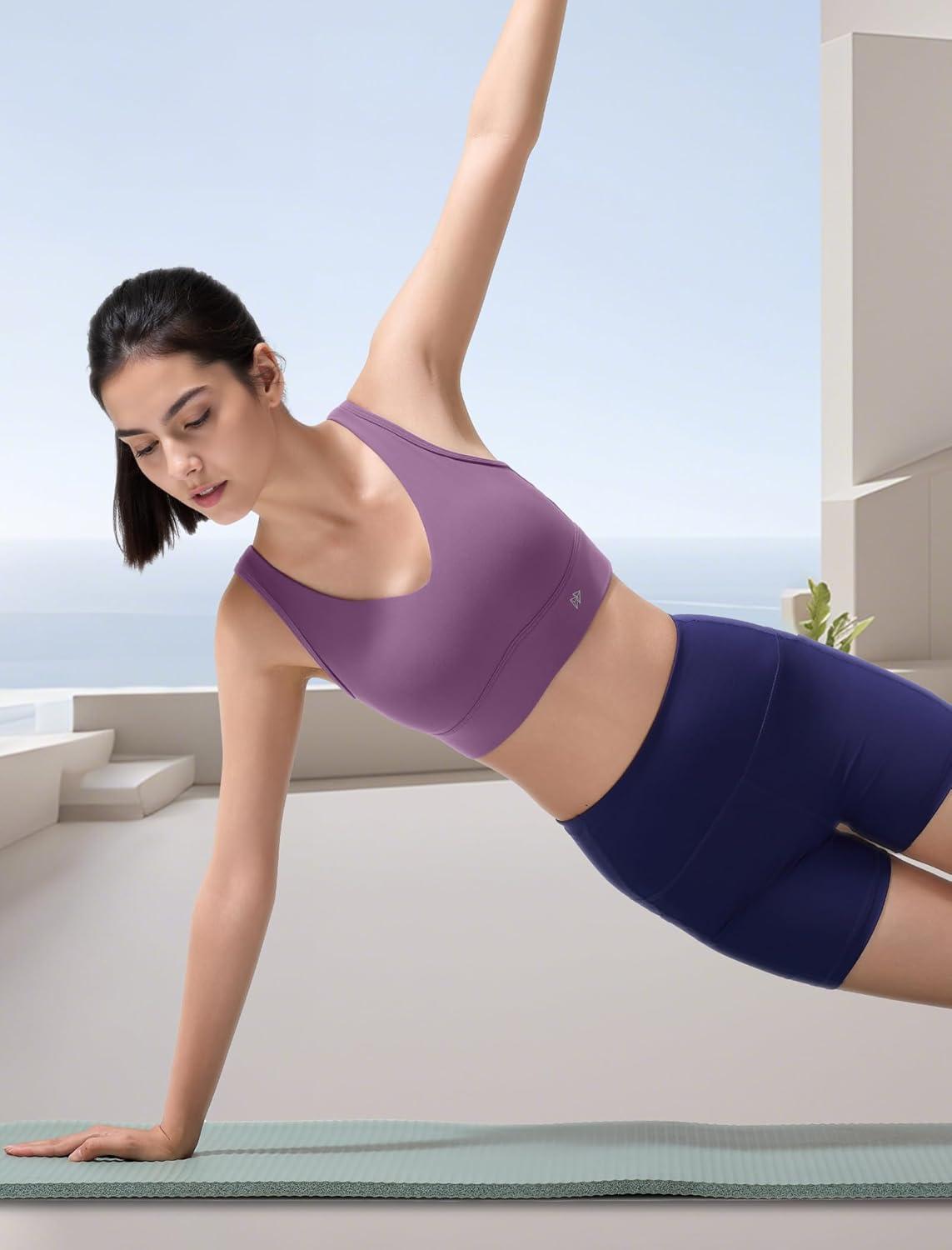 Yvette Yoga Bras Light Support Cross Back Sports Bras U Neck with Wide Straps Fixed Pads for Workout Gym Pilates Daily(Grape Purple)