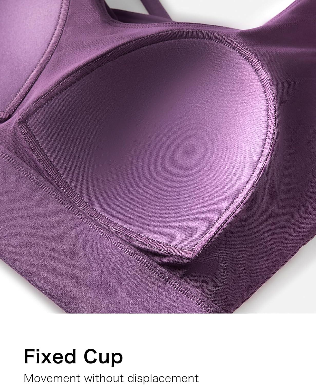 Yvette Yoga Bras Light Support Cross Back Sports Bras U Neck with Wide Straps Fixed Pads for Workout Gym Pilates Daily(Grape Purple)