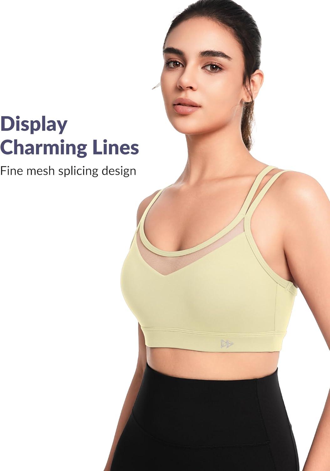 Yvette Sports Bra Lightweight Cloud Series for Women Mesh Splicing Style(Yellow)