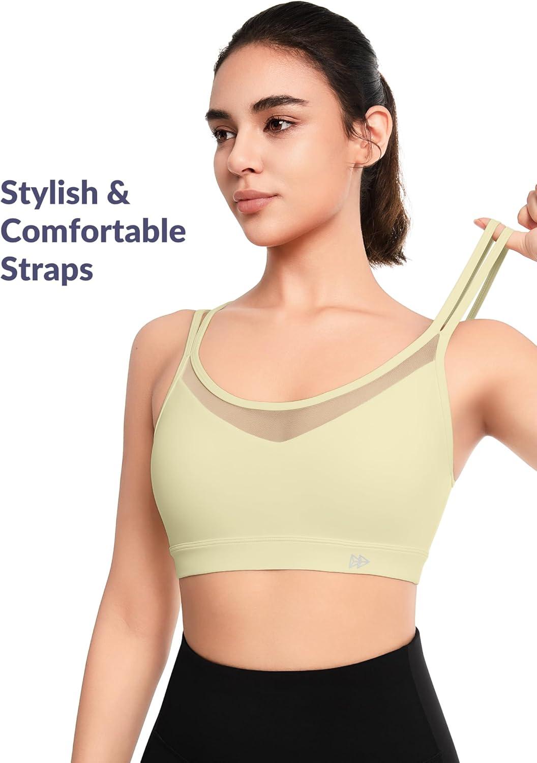 Yvette Sports Bra Lightweight Cloud Series for Women Mesh Splicing Style(Yellow)