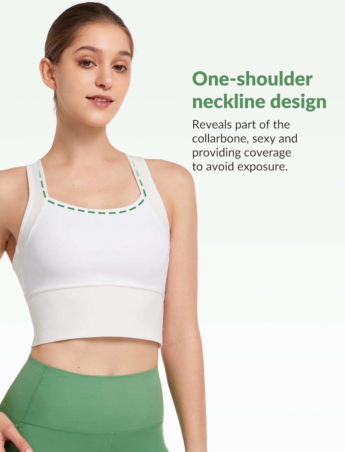 Yvette Longline Cross Strap Yoga Sports Bras for Women Wide High Sides Light Support Cropped Tank Top(White)