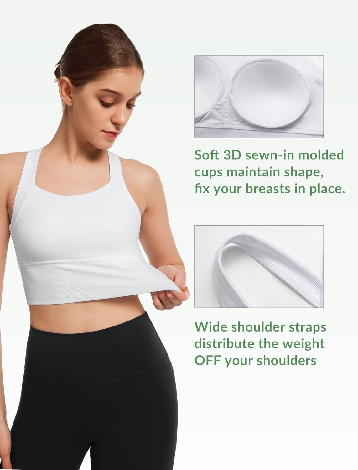 Yvette Longline Cross Strap Yoga Sports Bras for Women Wide High Sides Light Support Cropped Tank Top(White)