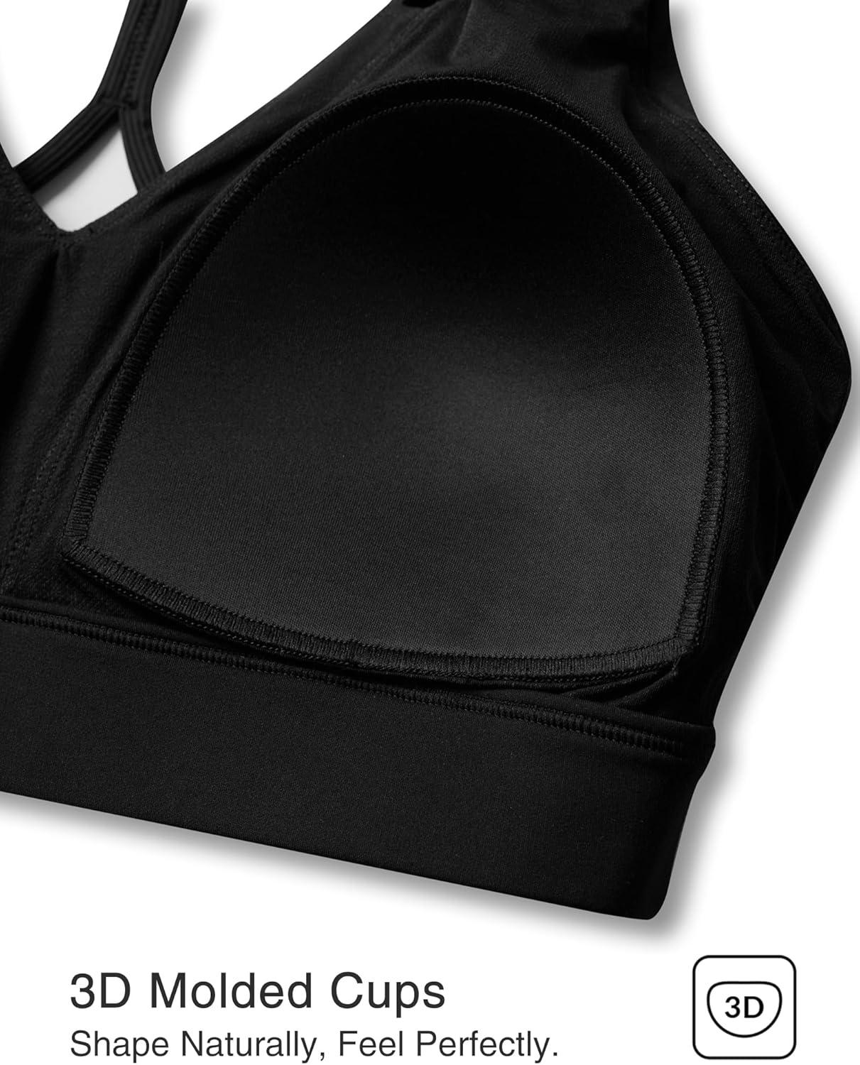 Yvette V-Neck Yoga Bra with Fixed Cups Cross-Back Design Sports Bras Workout Crop Top for Women(Black)