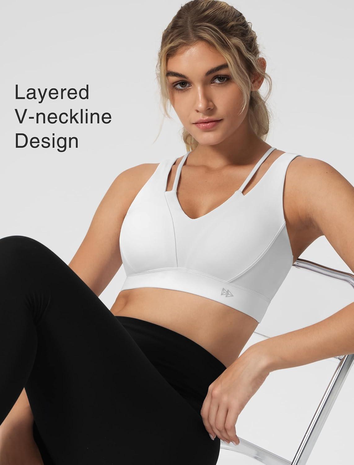 Yvette V-Neck Yoga Bra with Fixed Cups Cross-Back Design Sports Bras Workout Crop Top for Women(White)