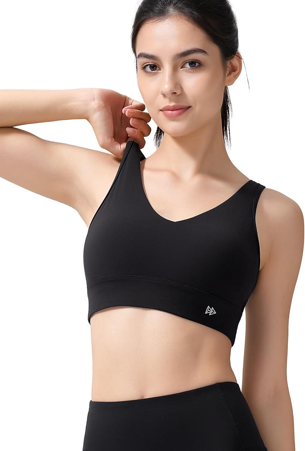 Yvette Yoga Bras Light Support Cross Back Sports Bras U Neck with Wide Straps Fixed Pads for Workout Gym Pilates Daily(Black)