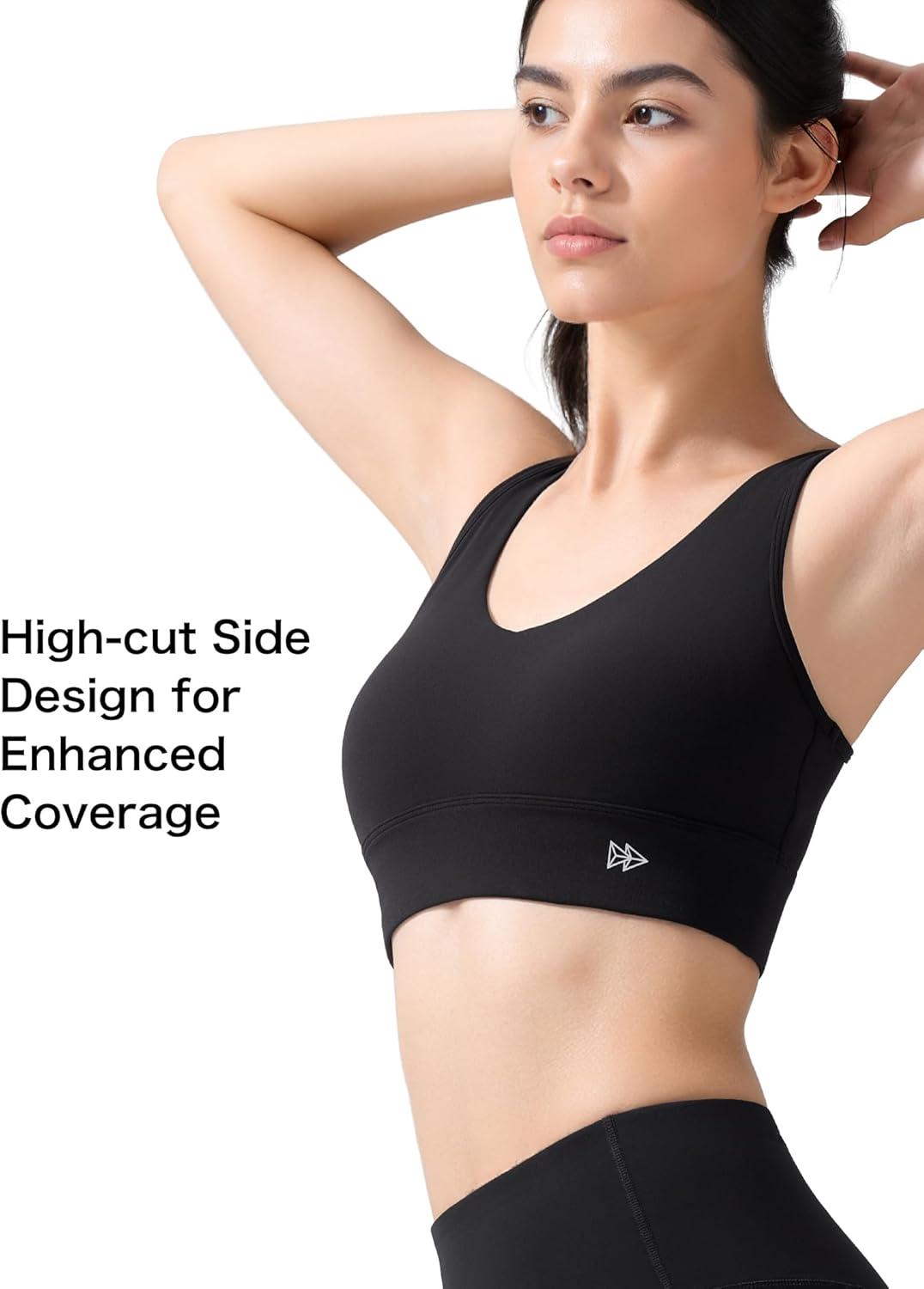 Yvette Yoga Bras Light Support Cross Back Sports Bras U Neck with Wide Straps Fixed Pads for Workout Gym Pilates Daily(Black)
