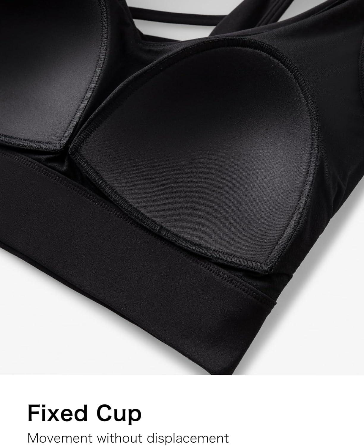 Yvette Yoga Bras Light Support Cross Back Sports Bras U Neck with Wide Straps Fixed Pads for Workout Gym Pilates Daily(Black)
