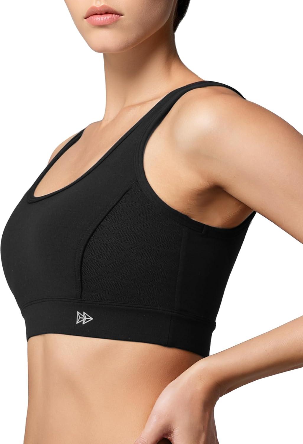 Yvette Sports Bras for Women Lightweight Series Yoga Bras Soft U Back Workout Tops with Detachable Pads(Black)
