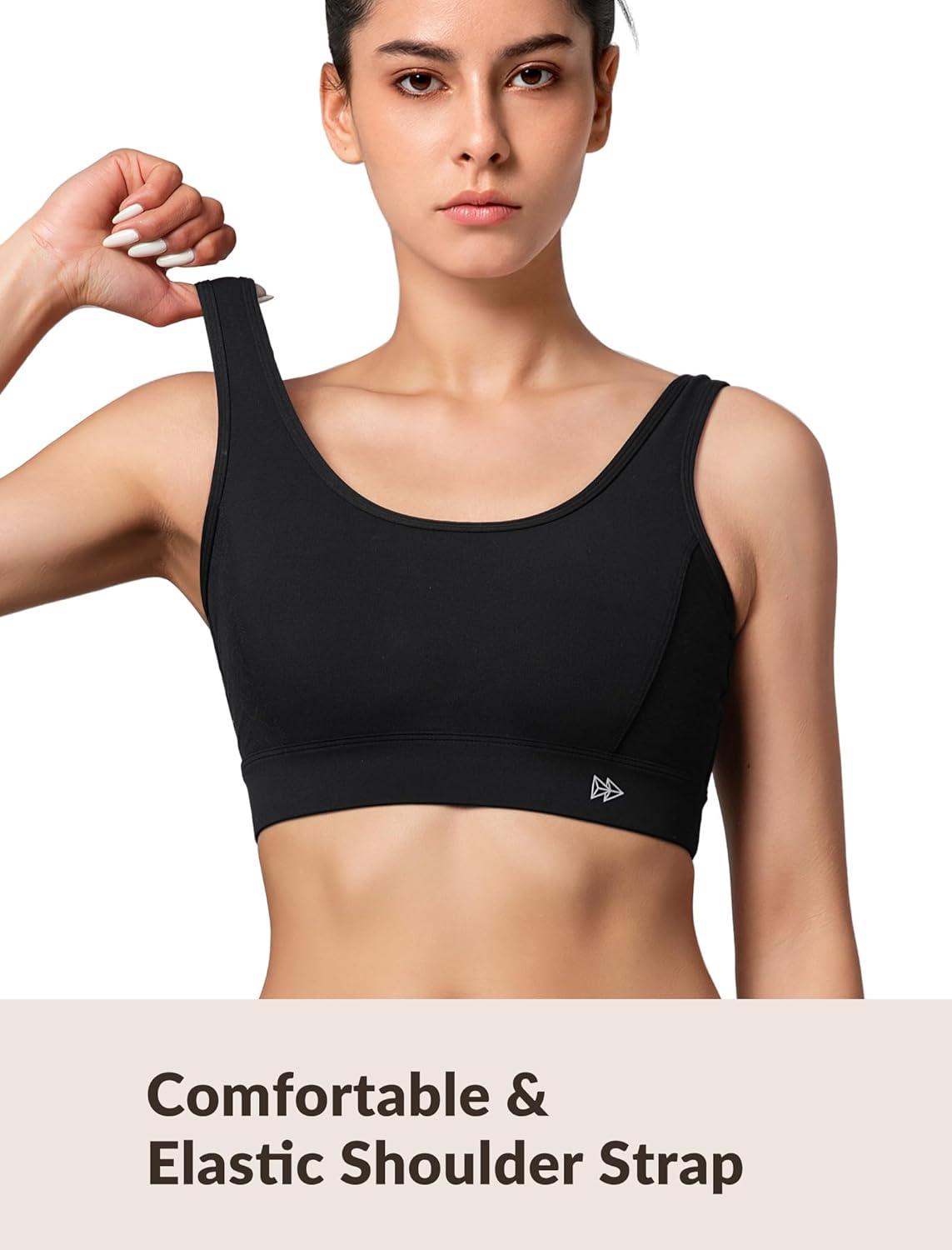 Yvette Sports Bras for Women Lightweight Series Yoga Bras Soft U Back Workout Tops with Detachable Pads(Black)