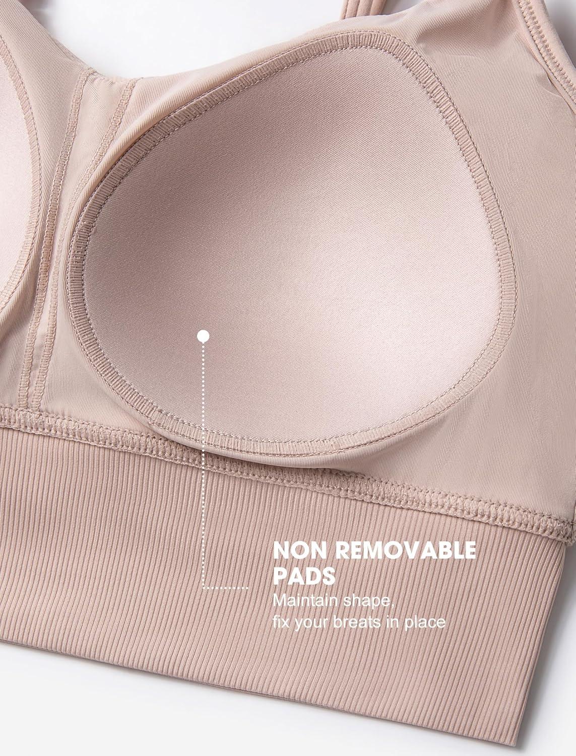 Yvette Adjustable Spaghetti Straps V Back Sports Bras for Women Light Support Padded Wireless Yoga Bra Cropped Tank Top(Nude Pink)