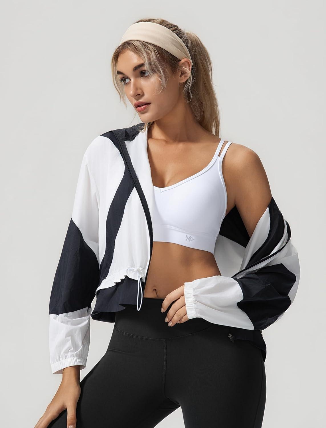 Yvette Yoga Bras Light Support for Women Low Impact Spaghetti Strap Mesh Splicing Style for Yoga Pilates Walking Daily(White)
