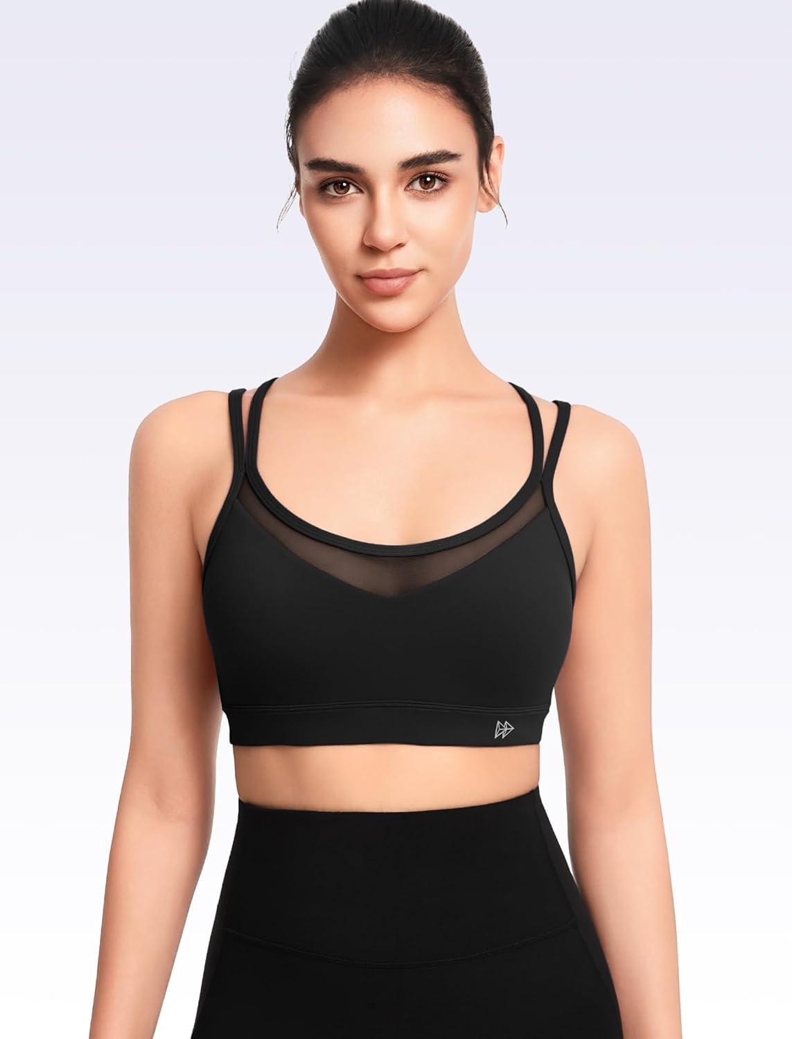 Yvette Sports Bra Lightweight Cloud Series for Women Mesh Splicing Style(Black)