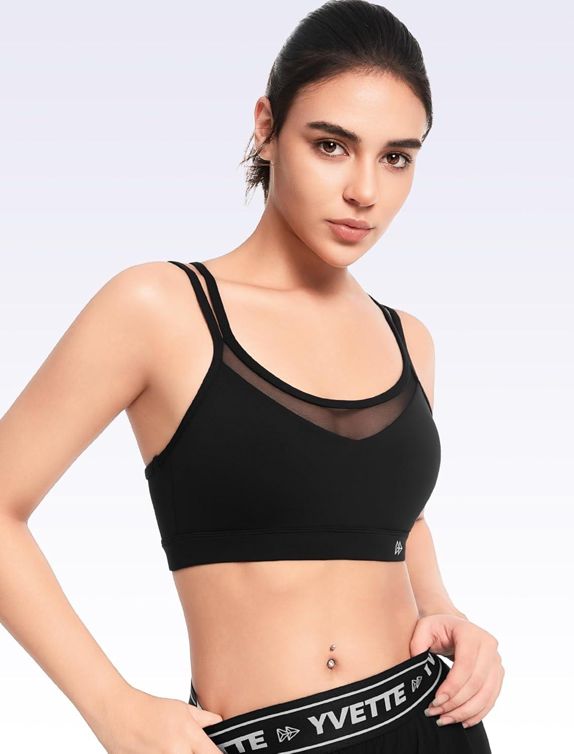 Yvette Sports Bra Lightweight Cloud Series for Women Mesh Splicing Style(Black)