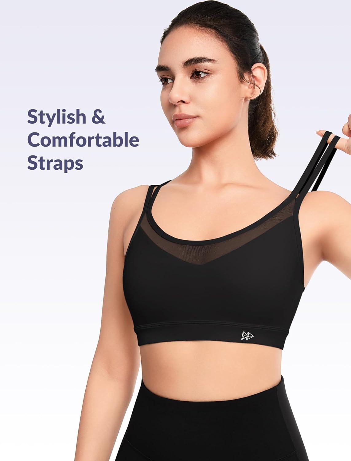 Yvette Sports Bra Lightweight Cloud Series for Women Mesh Splicing Style(Black)