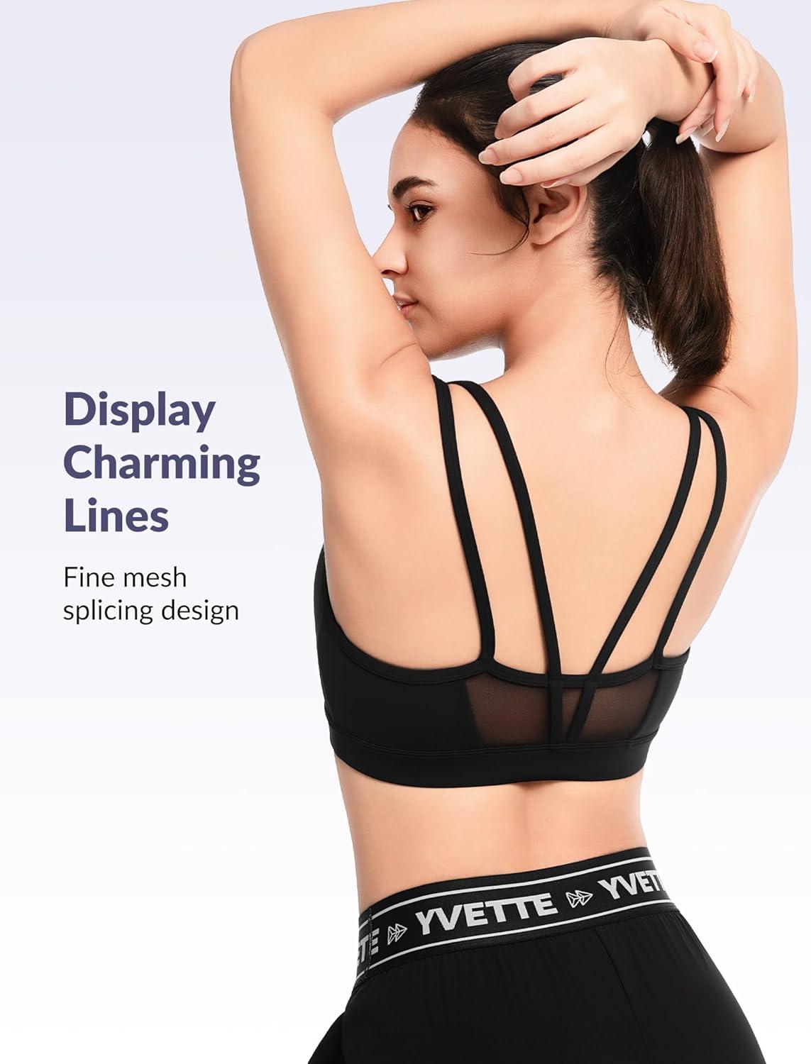 Yvette Sports Bra Lightweight Cloud Series for Women Mesh Splicing Style(Black)