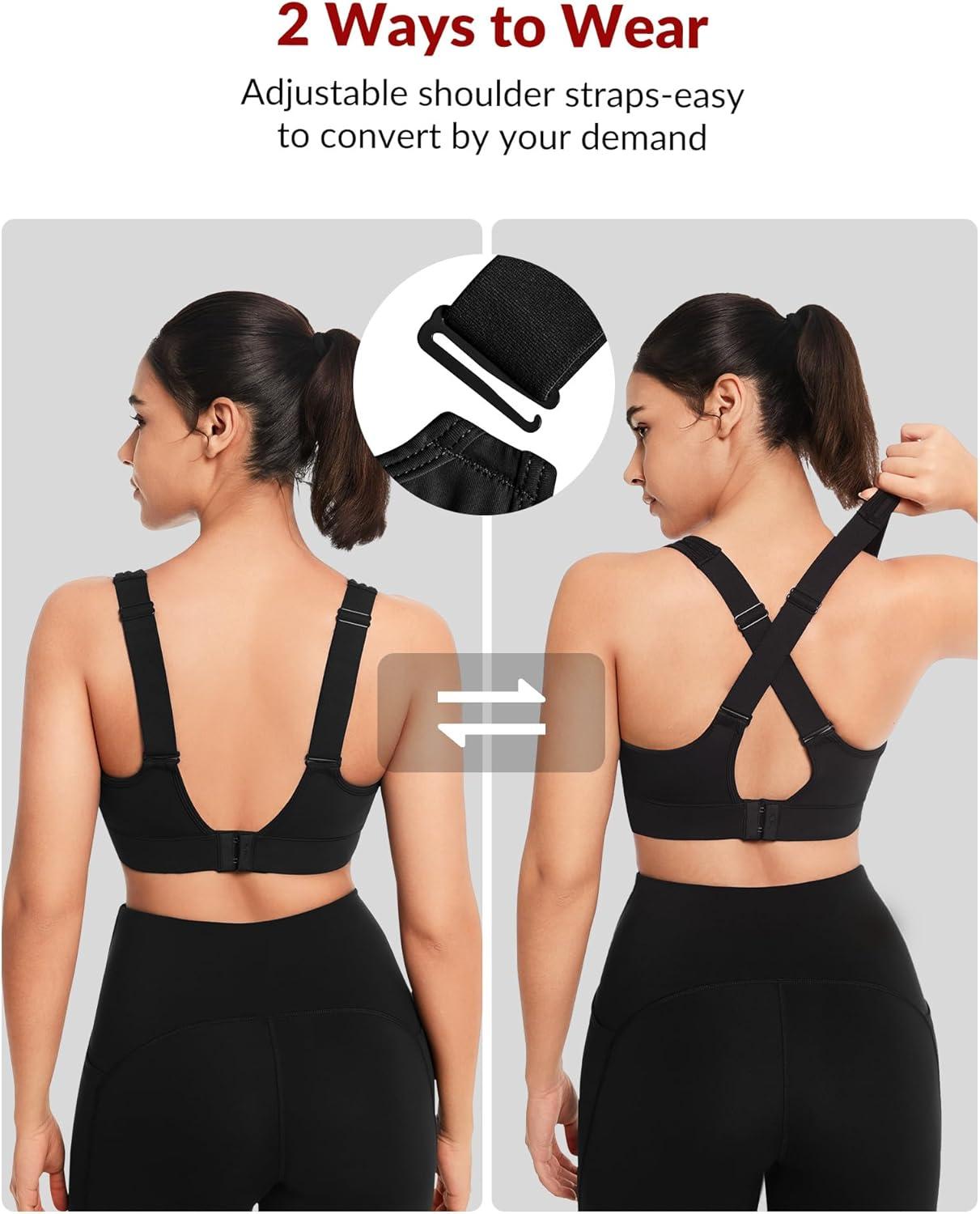 Yvette Adjustable Sports Bras for Women High Support Large Bust Wireless Running Workout Sports Bra High Impact Plus Size(Black)