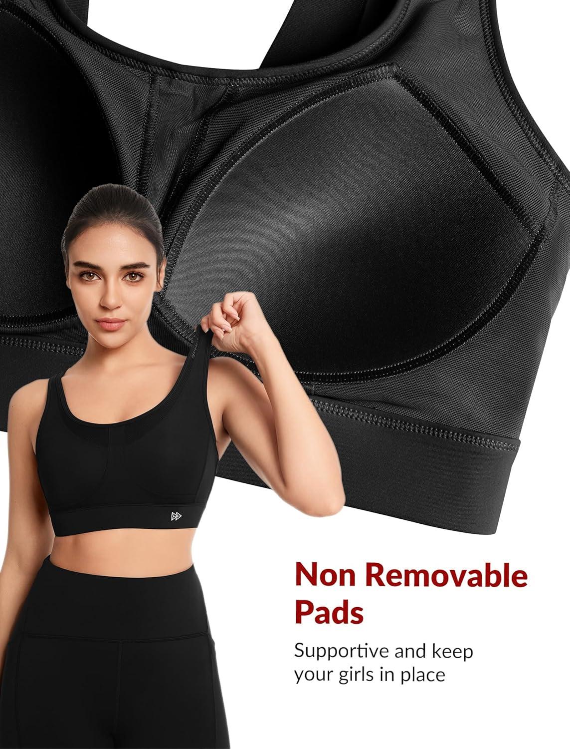 Yvette Adjustable Sports Bras for Women High Support Large Bust Wireless Running Workout Sports Bra High Impact Plus Size(Black)