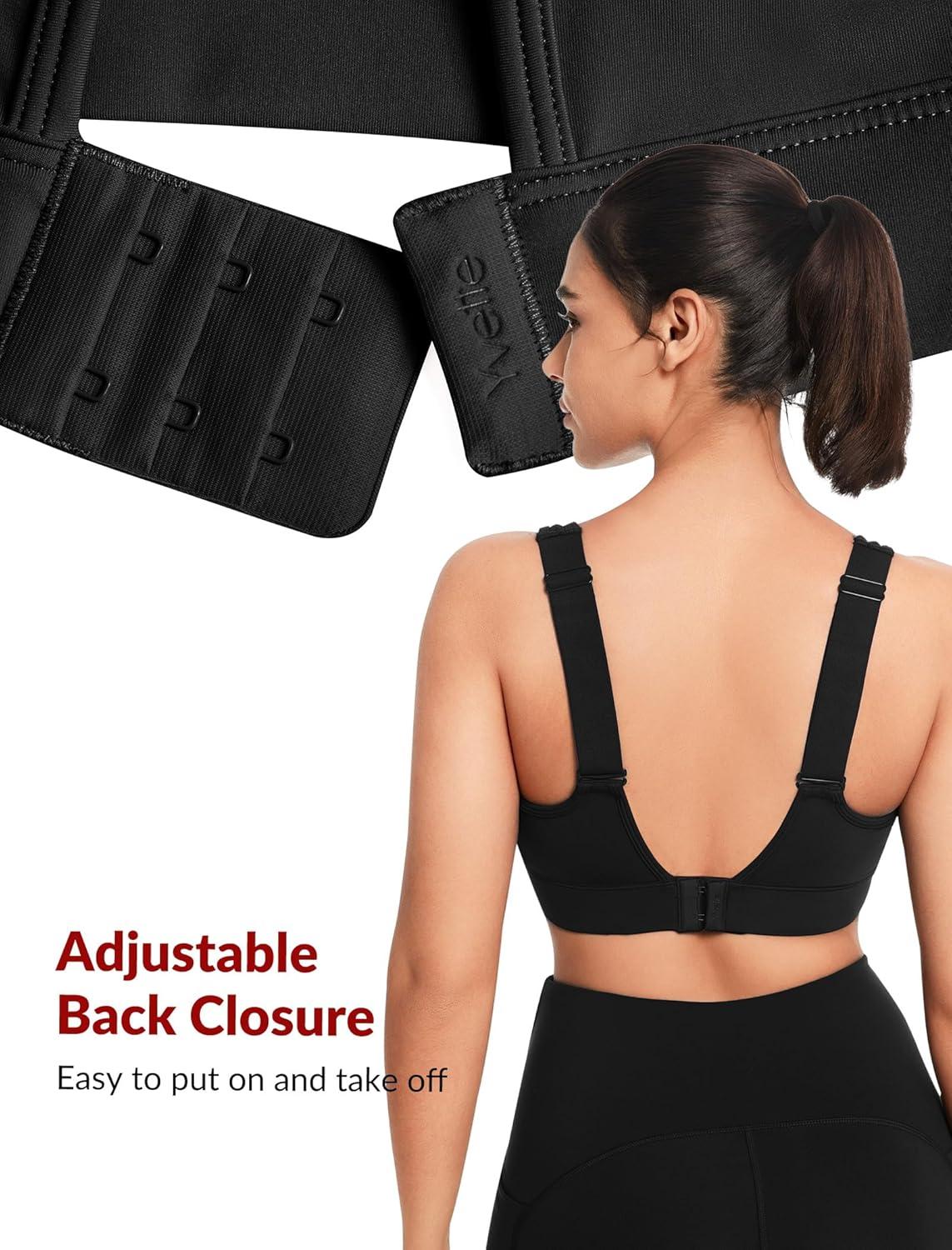 Yvette Adjustable Sports Bras for Women High Support Large Bust Wireless Running Workout Sports Bra High Impact Plus Size(Black)