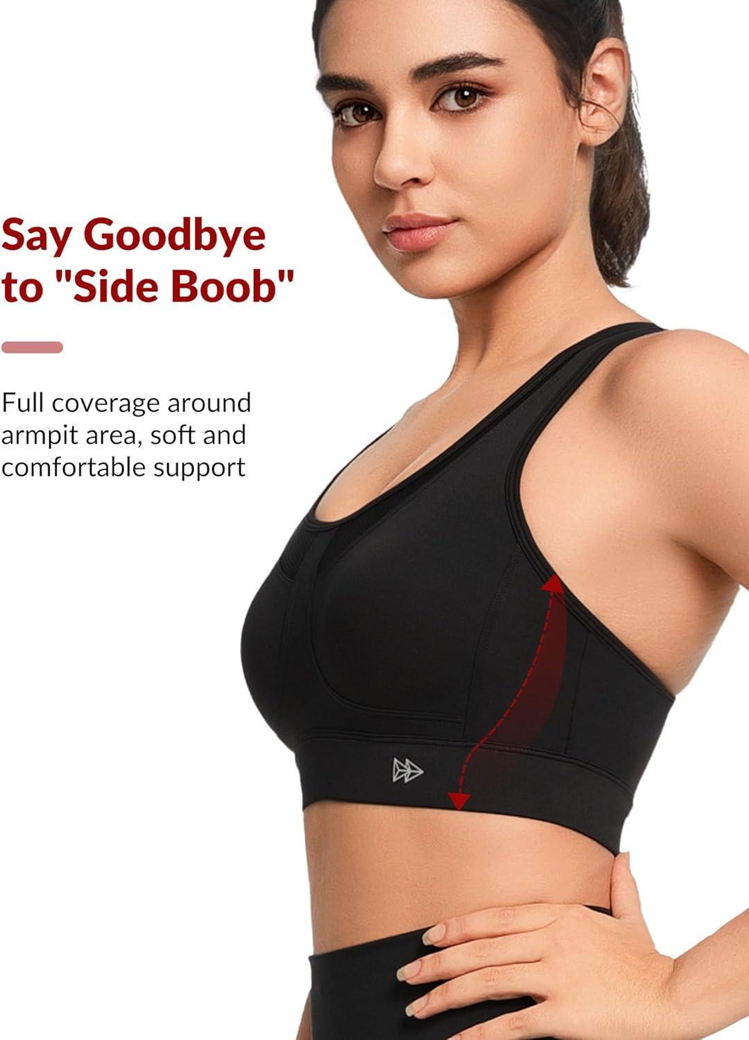 Yvette Adjustable Sports Bras for Women High Support Large Bust Wireless Running Workout Sports Bra High Impact Plus Size(Black)