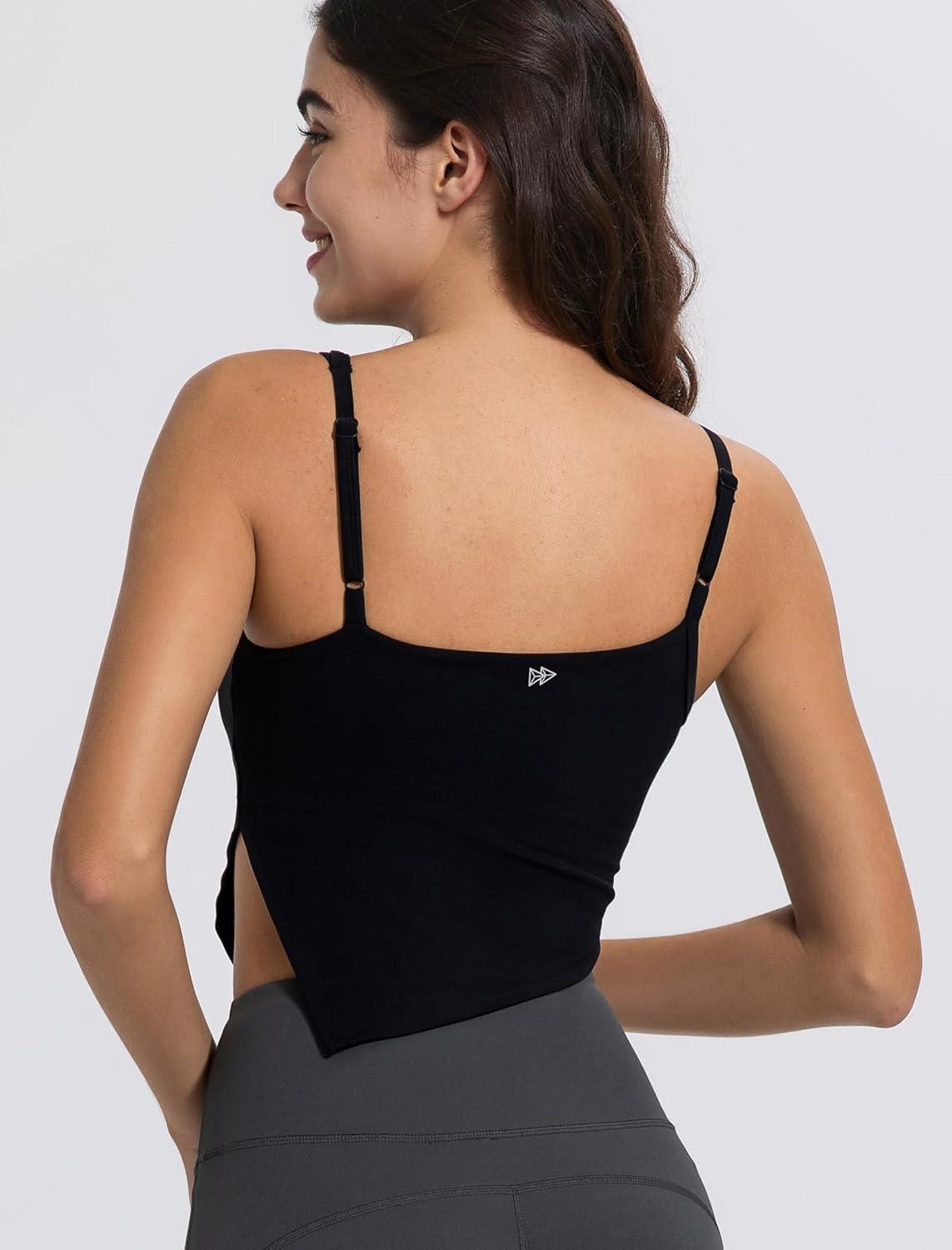 Yvette Sports Bras for Women with Removable Pads Adjustable Thin Straps Tank Tops(Black)