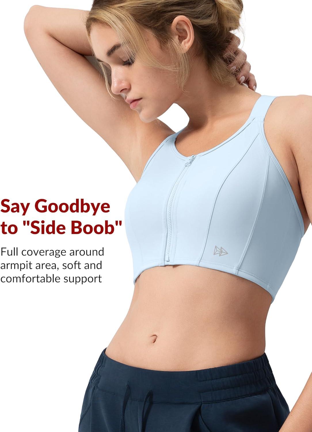 Yvette Adjustable Front Closure Sports Bras for Women High Support Impact No Bounce Sports Bra Running for Big Breasts(Blue)