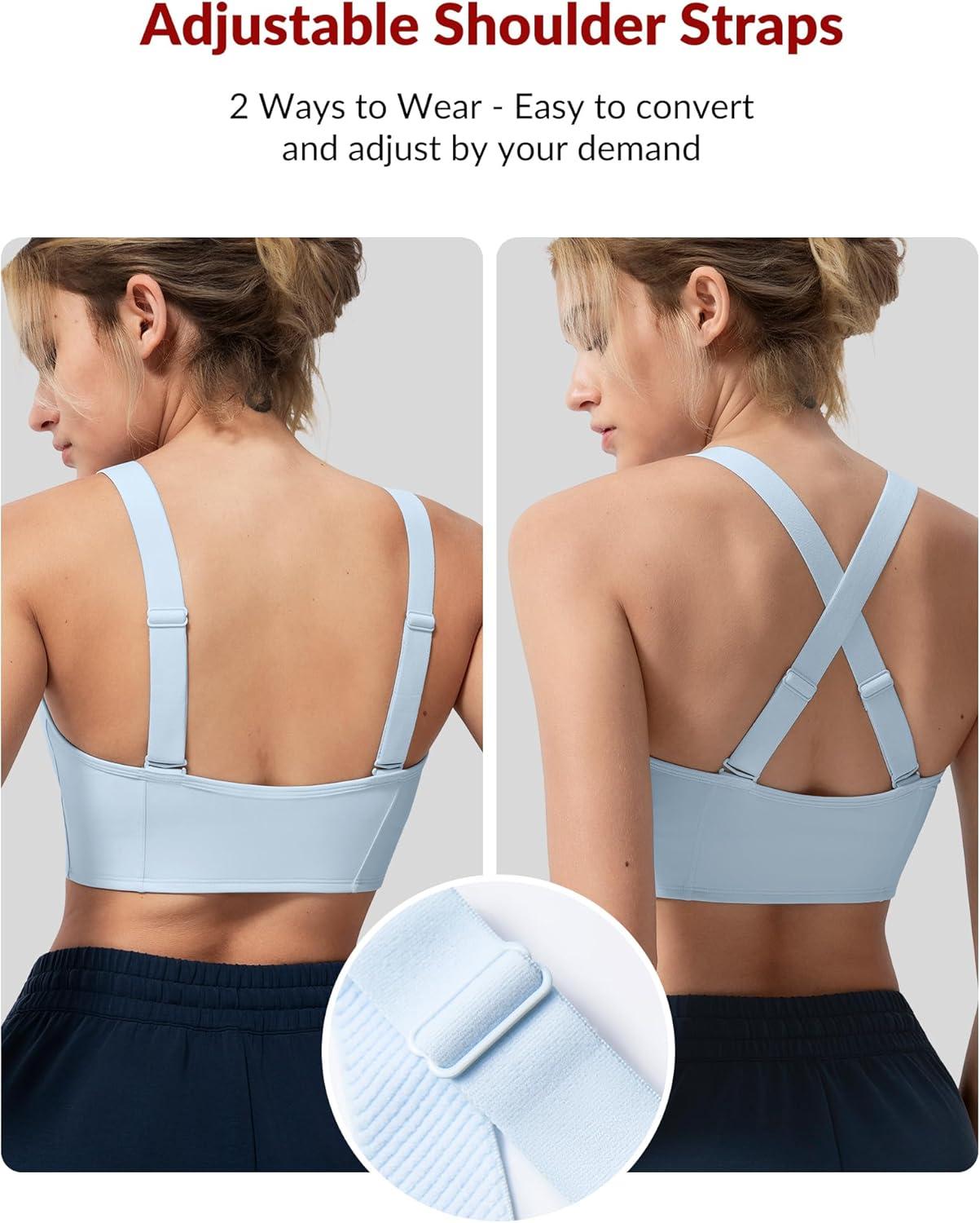Yvette Adjustable Front Closure Sports Bras for Women High Support Impact No Bounce Sports Bra Running for Big Breasts(Blue)