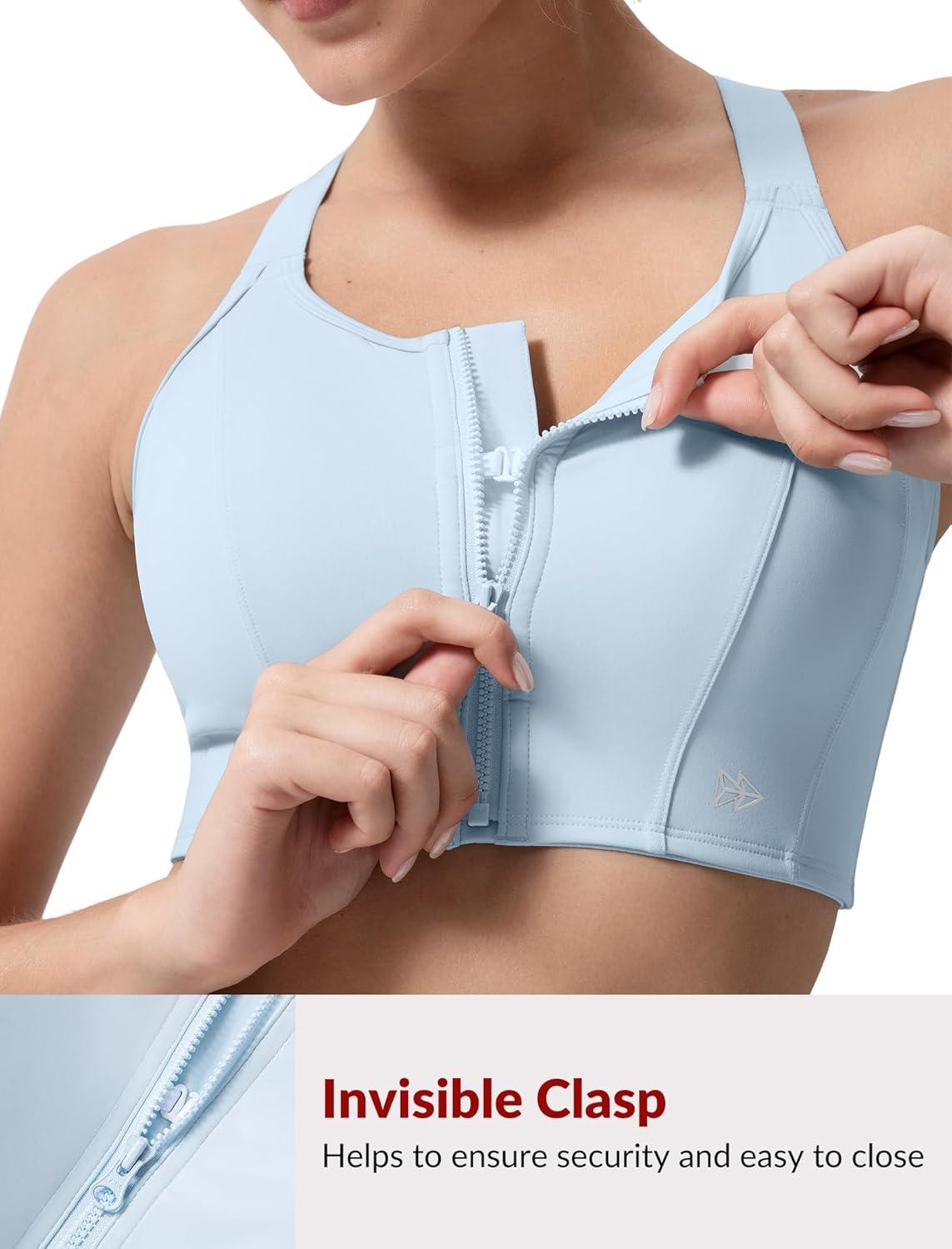 Yvette Adjustable Front Closure Sports Bras for Women High Support Impact No Bounce Sports Bra Running for Big Breasts(Blue)
