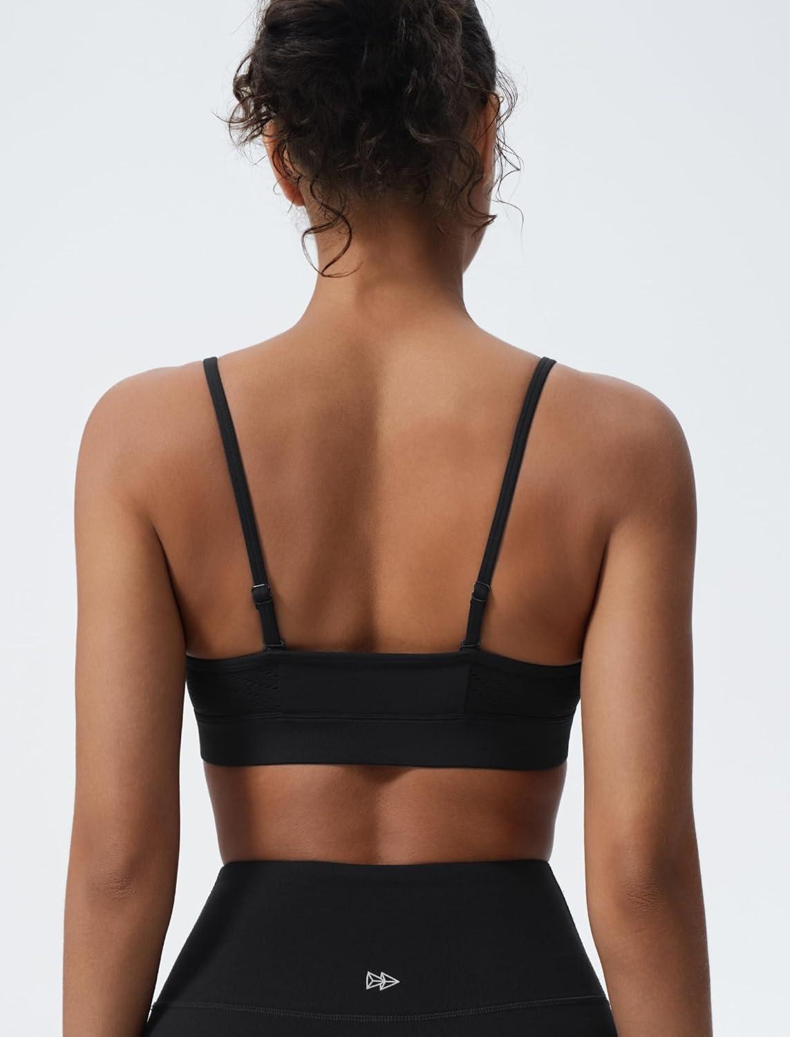 Yvette Women’s V Neck Adjustable Straps Bra Breathable Mesh Design with Removable Pads Soft and Comfort Bra(Black)