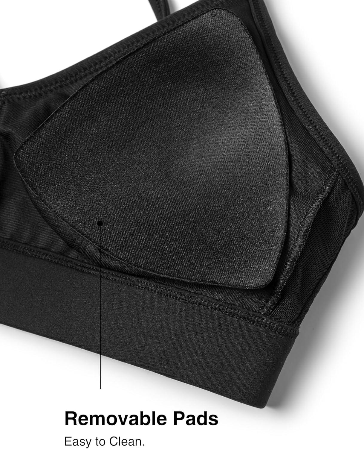 Yvette Women’s V Neck Adjustable Straps Bra Breathable Mesh Design with Removable Pads Soft and Comfort Bra(Black)