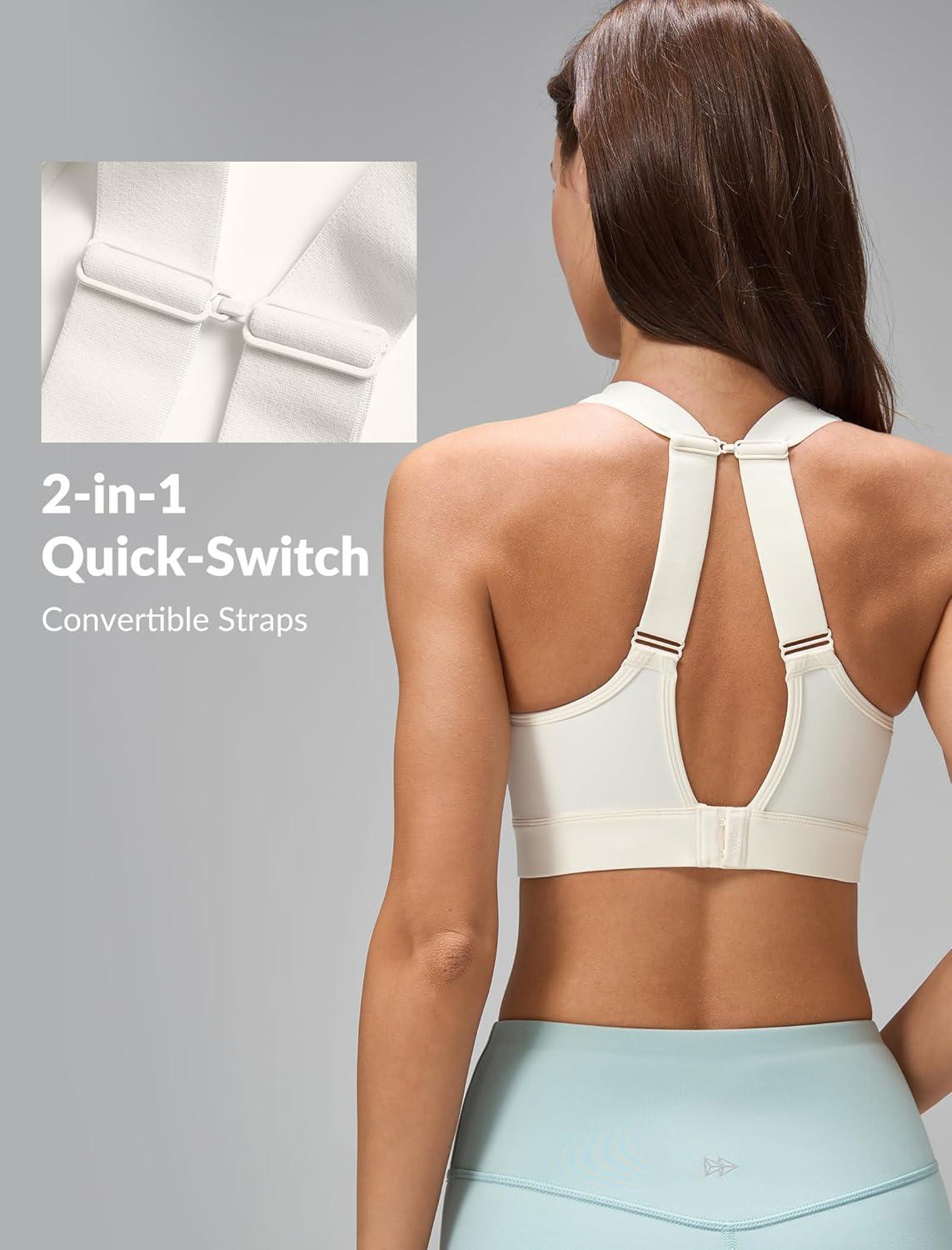 Yvette Womens Sports Bras High Imapct Adjustable Straps Large Bust Workout Supportive Bras for Running(Ivory)