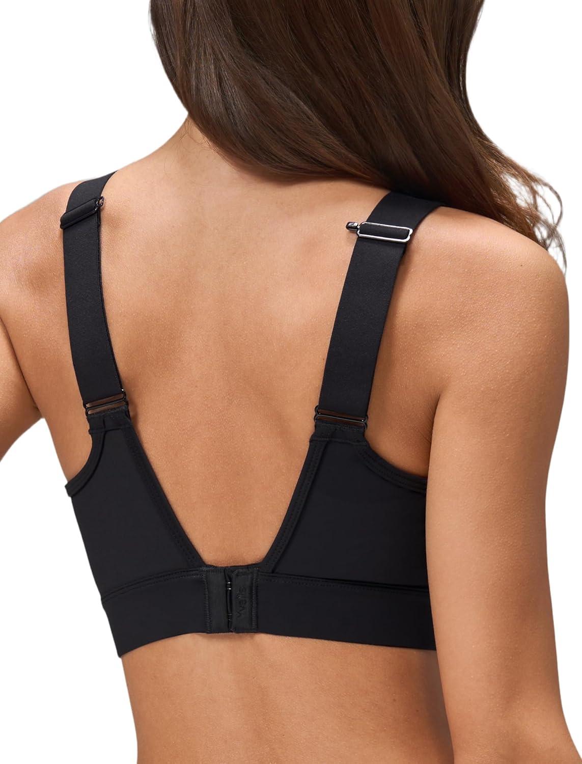 Yvette Womens Sports Bras High Imapct Adjustable Straps Large Bust Workout Supportive Bras for Running(Black)