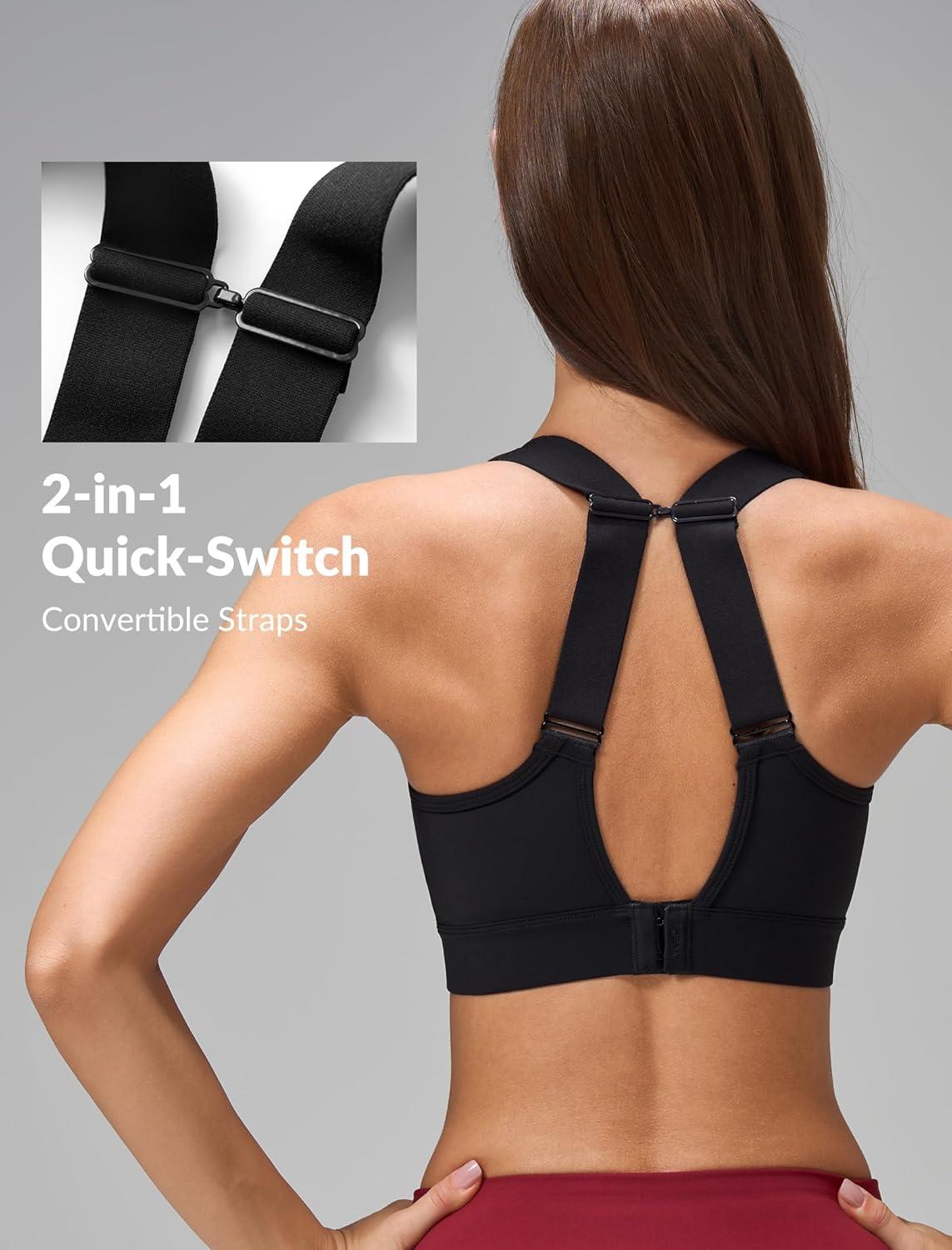 Yvette Womens Sports Bras High Imapct Adjustable Straps Large Bust Workout Supportive Bras for Running(Black)