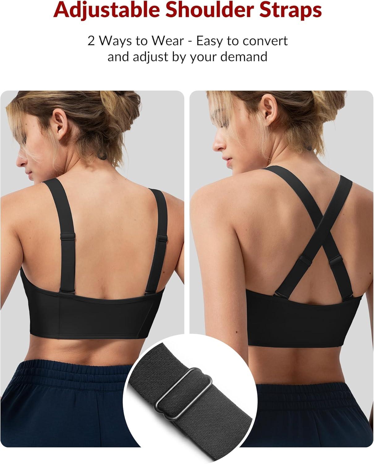 Yvette Adjustable Front Closure Sports Bras for Women High Support Impact No Bounce Sports Bra Running for Big Breasts(Black)