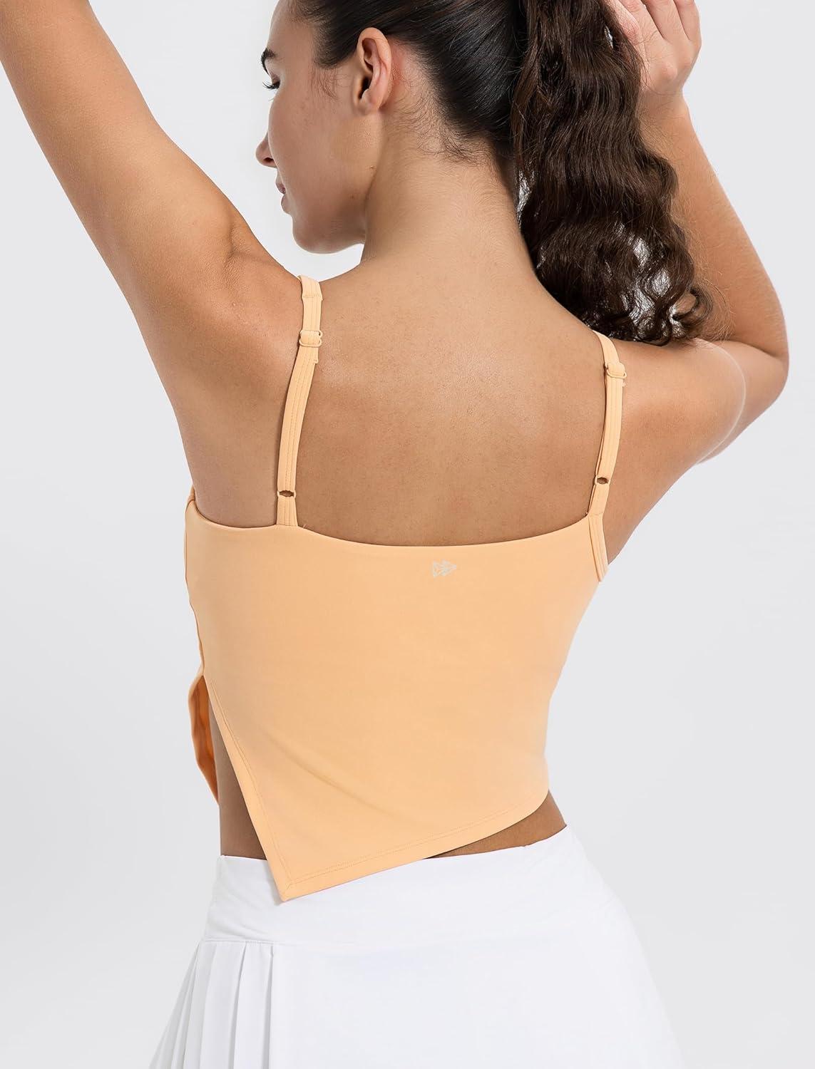 Yvette Sports Bras for Women with Removable Pads Adjustable Thin Straps Tank Tops(Orange)