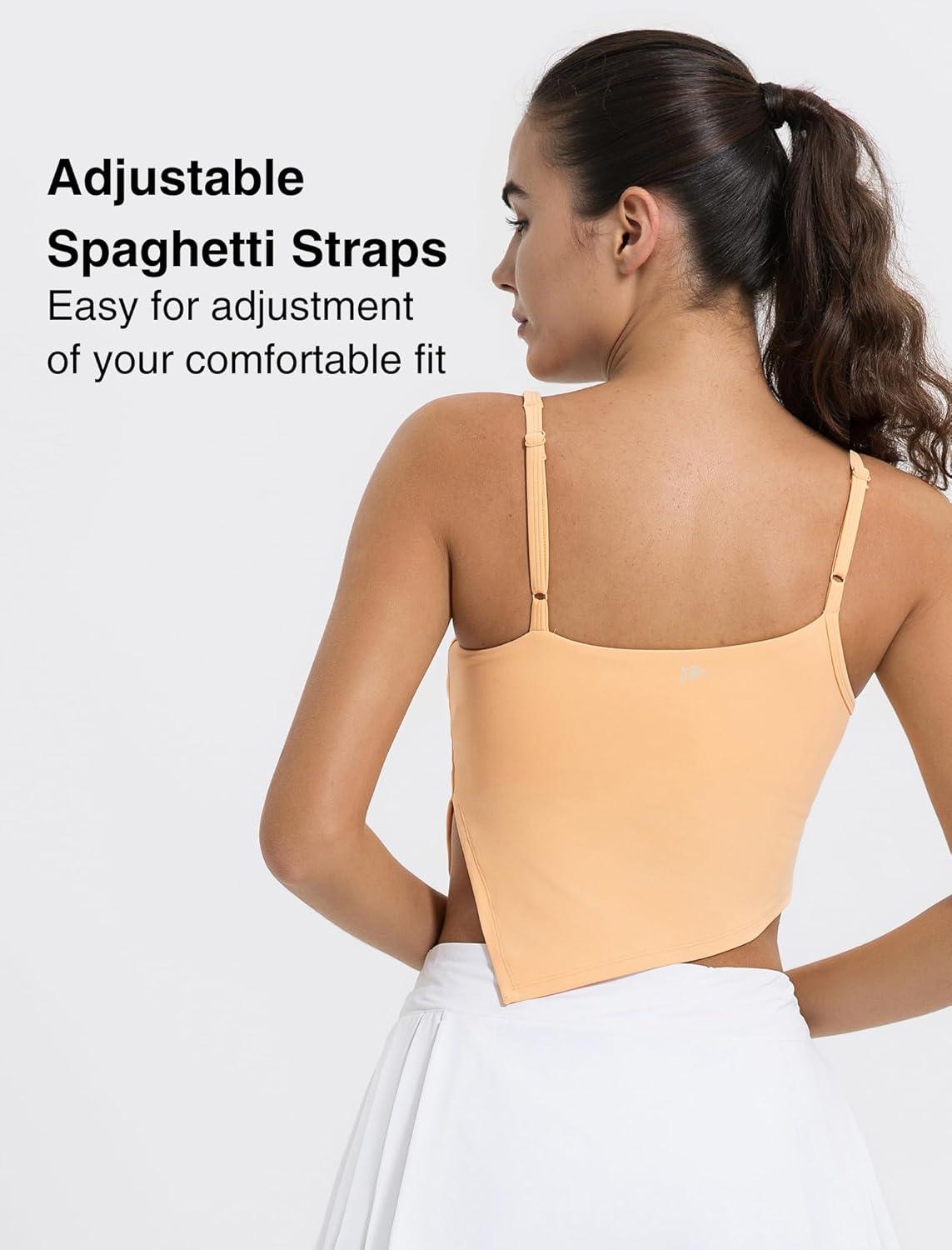 Yvette Sports Bras for Women with Removable Pads Adjustable Thin Straps Tank Tops(Orange)
