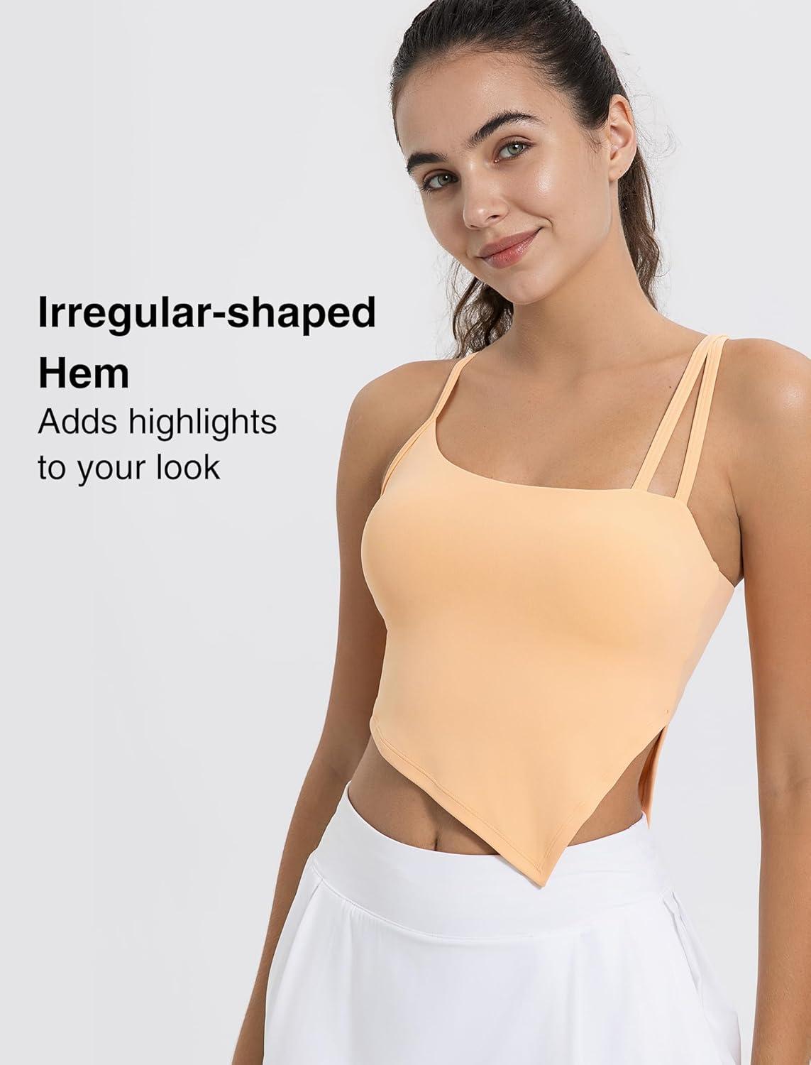 Yvette Sports Bras for Women with Removable Pads Adjustable Thin Straps Tank Tops(Orange)