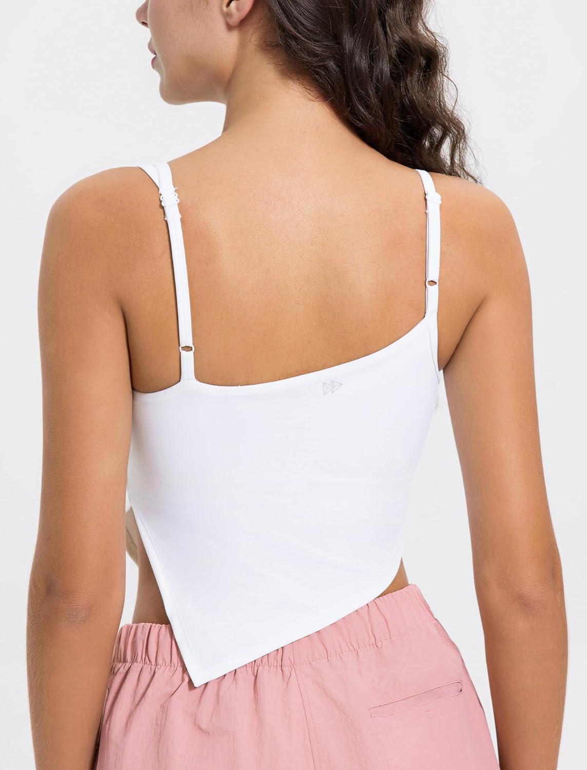 Yvette Sports Bras for Women with Removable Pads Adjustable Thin Straps Tank Tops(White)