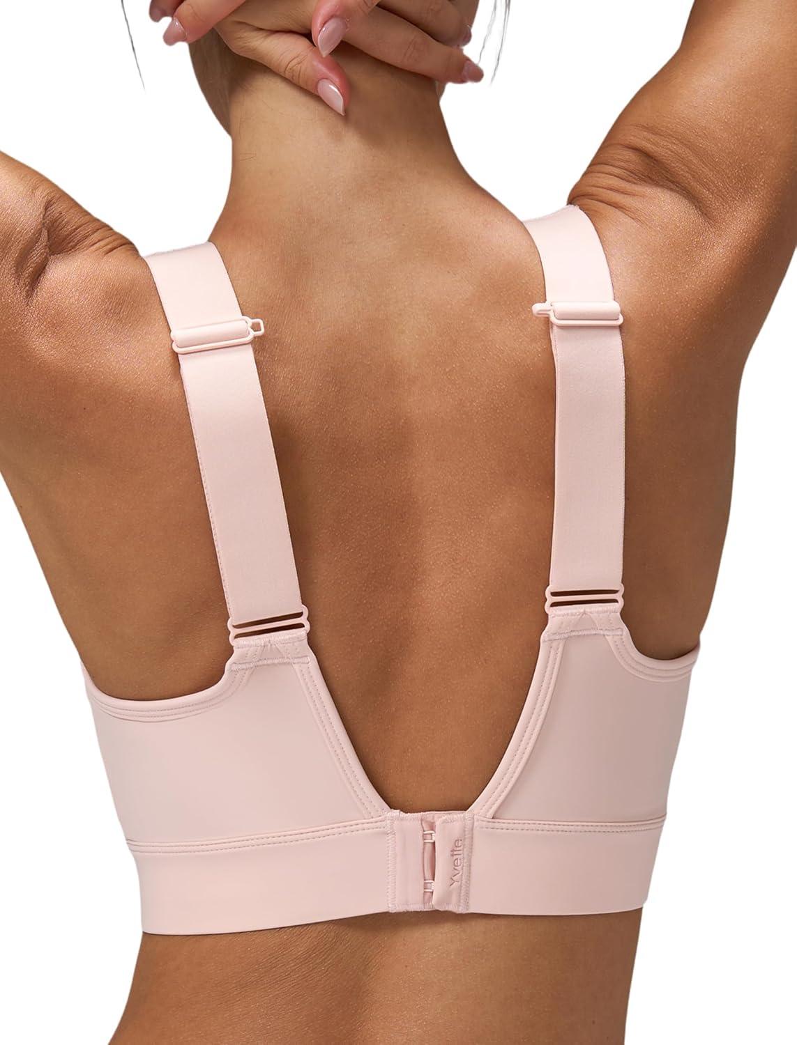 Yvette Womens Sports Bras High Imapct Adjustable Straps Large Bust Workout Supportive Bras for Running(Pink)