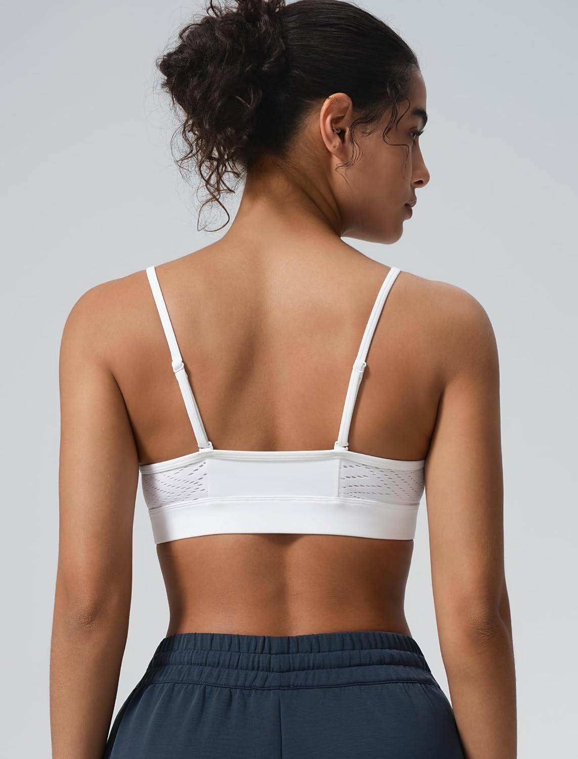 Yvette Women’s V Neck Adjustable Straps Bra Breathable Mesh Design with Removable Pads Soft and Comfort Bra(White)