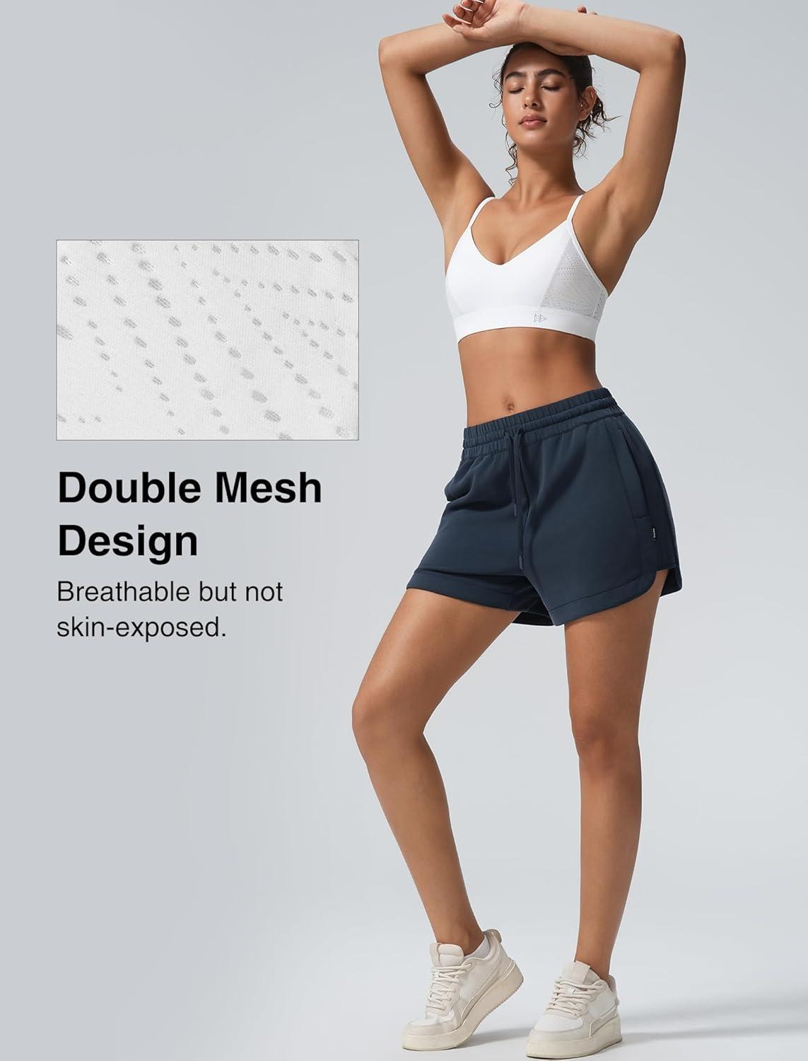 Yvette Women’s V Neck Adjustable Straps Bra Breathable Mesh Design with Removable Pads Soft and Comfort Bra(White)