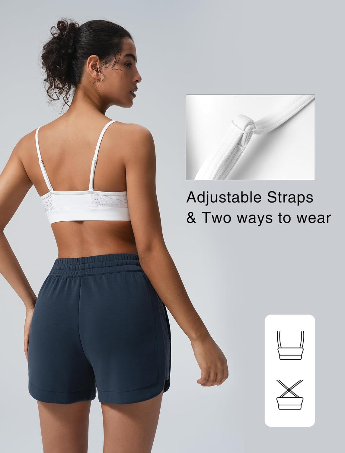 Yvette Women’s V Neck Adjustable Straps Bra Breathable Mesh Design with Removable Pads Soft and Comfort Bra(White)