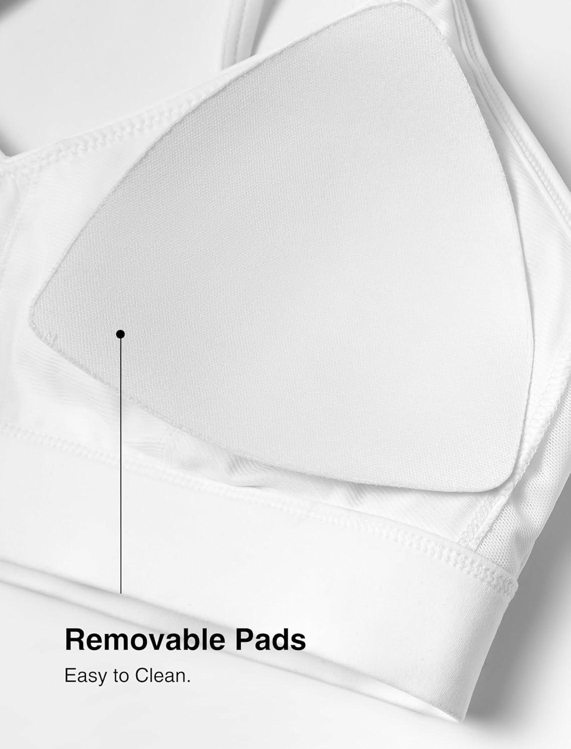 Yvette Women’s V Neck Adjustable Straps Bra Breathable Mesh Design with Removable Pads Soft and Comfort Bra(White)