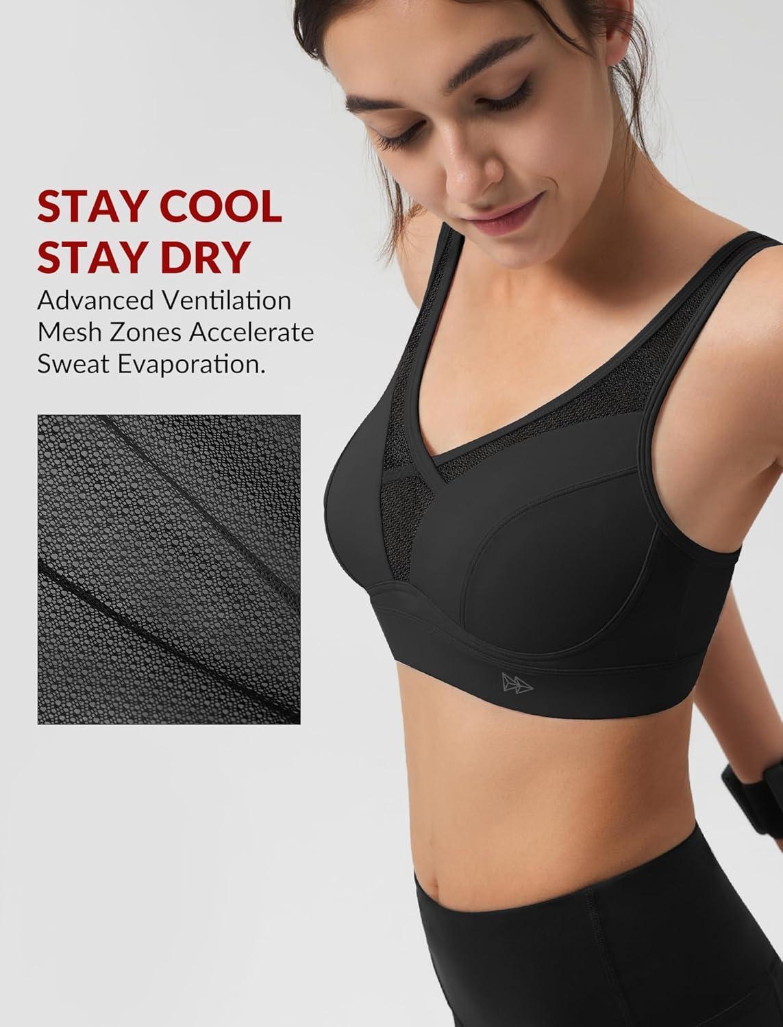 Yvette Sports Bras for Women with Adjustable Straps High Impact Support V-Neck Design Running Bra Wireless Front Cross Plus Size Workout