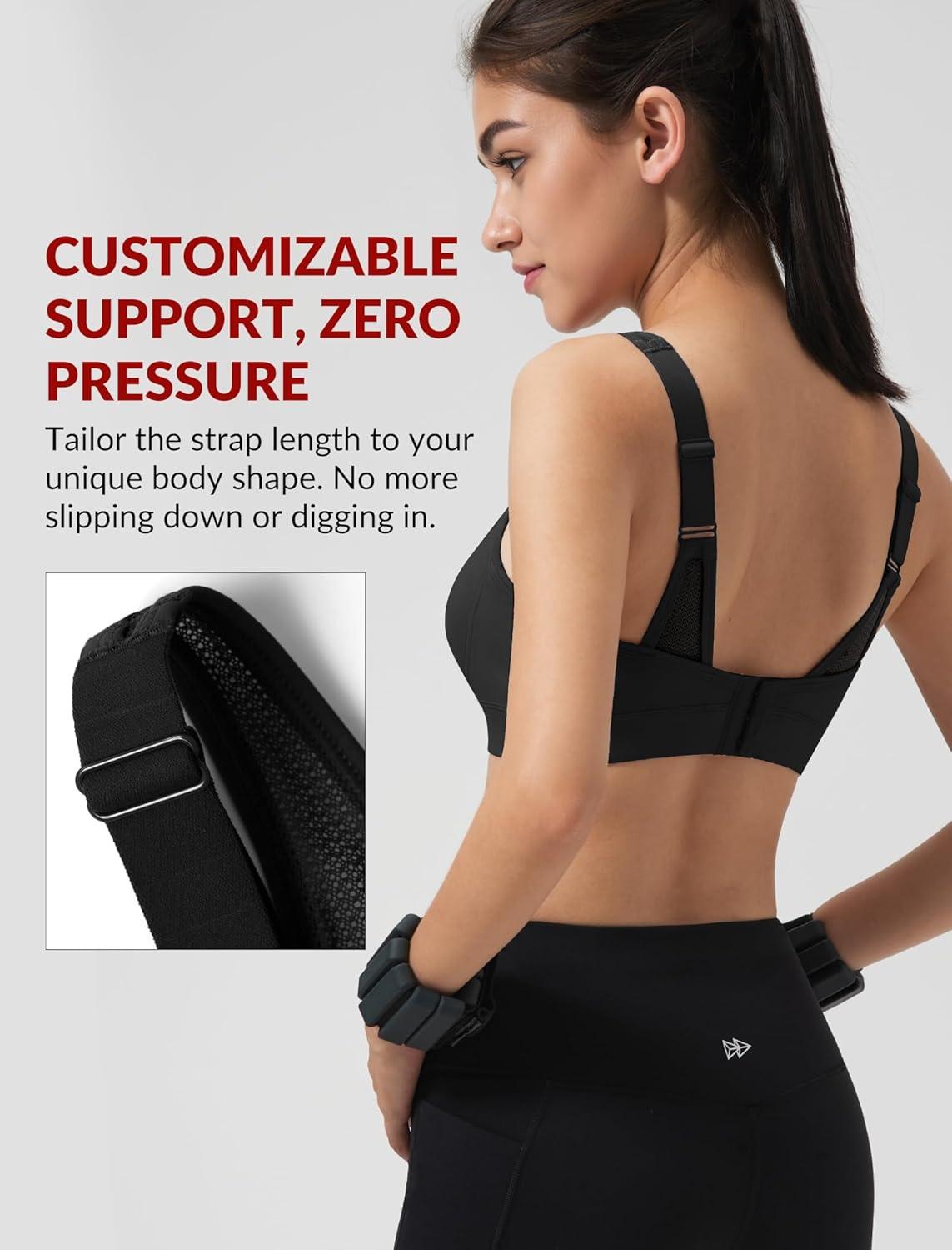 Yvette Sports Bras for Women with Adjustable Straps High Impact Support V-Neck Design Running Bra Wireless Front Cross Plus Size Workout