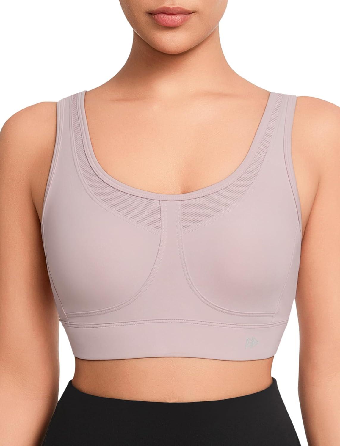 Yvette Adjustable Sports Bras for Women High Support Large Bust Wireless Running Workout Sports Bra High Impact Plus Size(Pink)