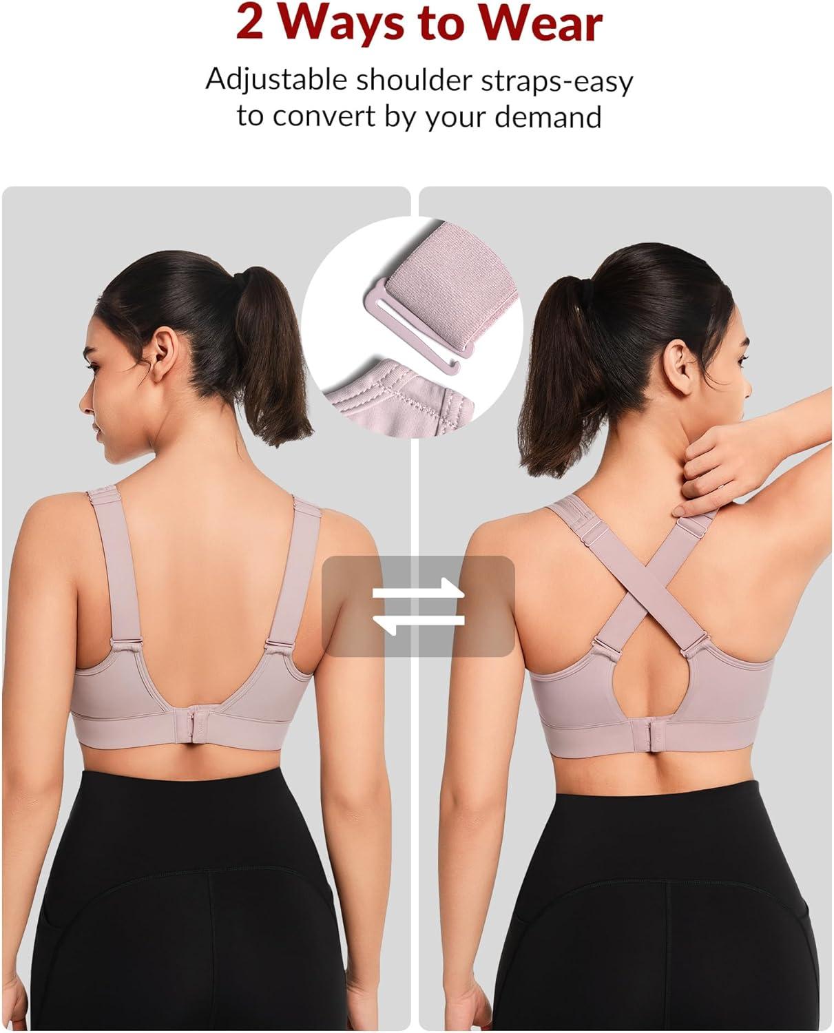 Yvette Adjustable Sports Bras for Women High Support Large Bust Wireless Running Workout Sports Bra High Impact Plus Size(Pink)