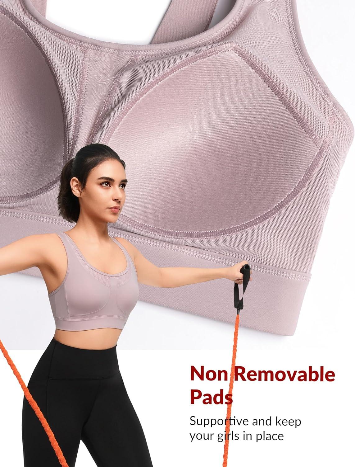 Yvette Adjustable Sports Bras for Women High Support Large Bust Wireless Running Workout Sports Bra High Impact Plus Size(Pink)