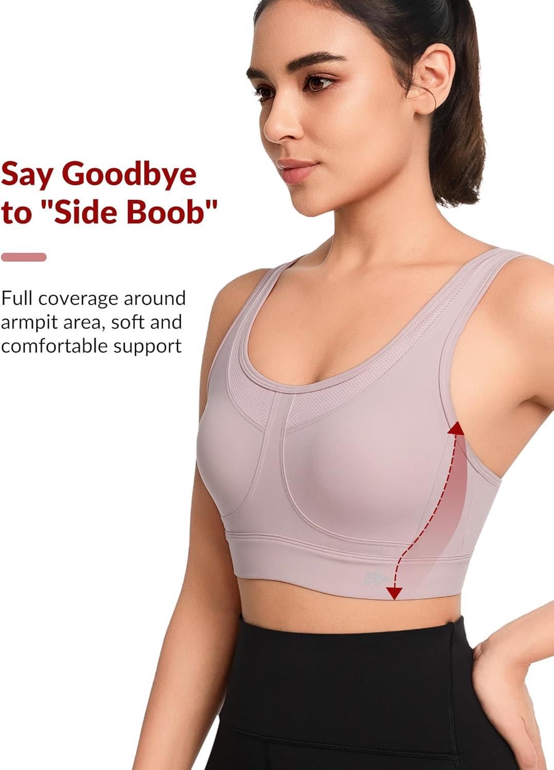 Yvette Adjustable Sports Bras for Women High Support Large Bust Wireless Running Workout Sports Bra High Impact Plus Size(Pink)